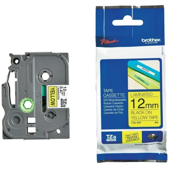 759865 لیبل پرینت ۱۲ میلی متر زرد TZc-631 | لیبل زن Brother H-110 - برچسب اورجینال - Image 1