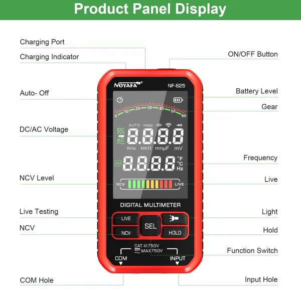مولتی‌متر دیجیتال نویافا مدل NF-625 – دقیق و با دوام - باگارانتی12ماهه - Image 10
