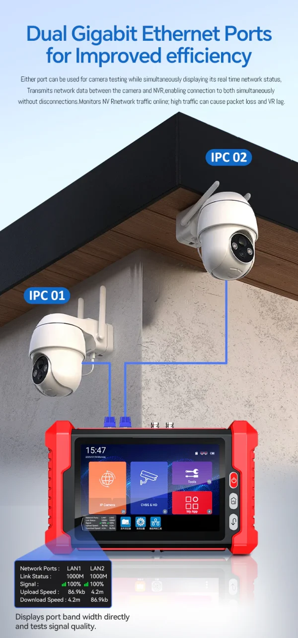 مانیتور ، تستر حرفه‌ای دوربین آی پی و آنالوگ ، کابل شبکه و فیبر نوری VFL/OPM نویافا NF-IPC728HSO – Noyafa Multifunctional CCTV & Network Tester - باگارانتی 12ماهه - Image 16