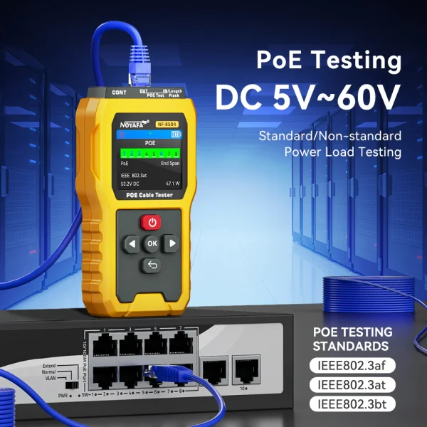 تستر کابل شبکه نویافا مدل NF-8504 با نمایشگر رنگی و قابلیت PoE - باگارانتی12ماهه - Image 3