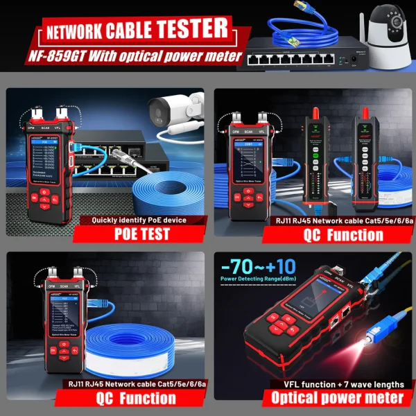 تستر شبکه و فیبر نوری (  VFL / OPM ) 10  کاره نویافا NF-859GT – Noyafa 10-in-1 Ethernet & Fiber Cable Tester - باگارانتی 12 ماهه - Image 6