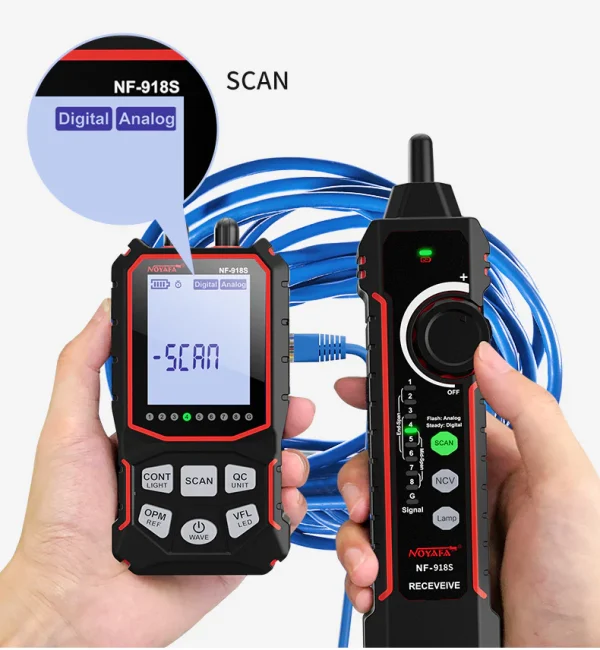 NF-918S-scan-cable تستر کابل شبکه و فیبر نوری نویافا مدل NF-918S با پاور متر OPM و VFL - باگارانتی12ماهه - Image 1