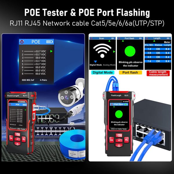 تستر شبکه NOYAFA NF-859GK | تستر کابل، PoE، PING و VFL - تصویر 4